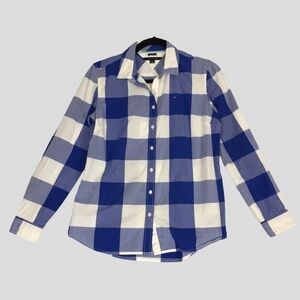 Tommy Hilfiger Classic Fit Shirt Womens Small Blue White Cotton Button Up Top